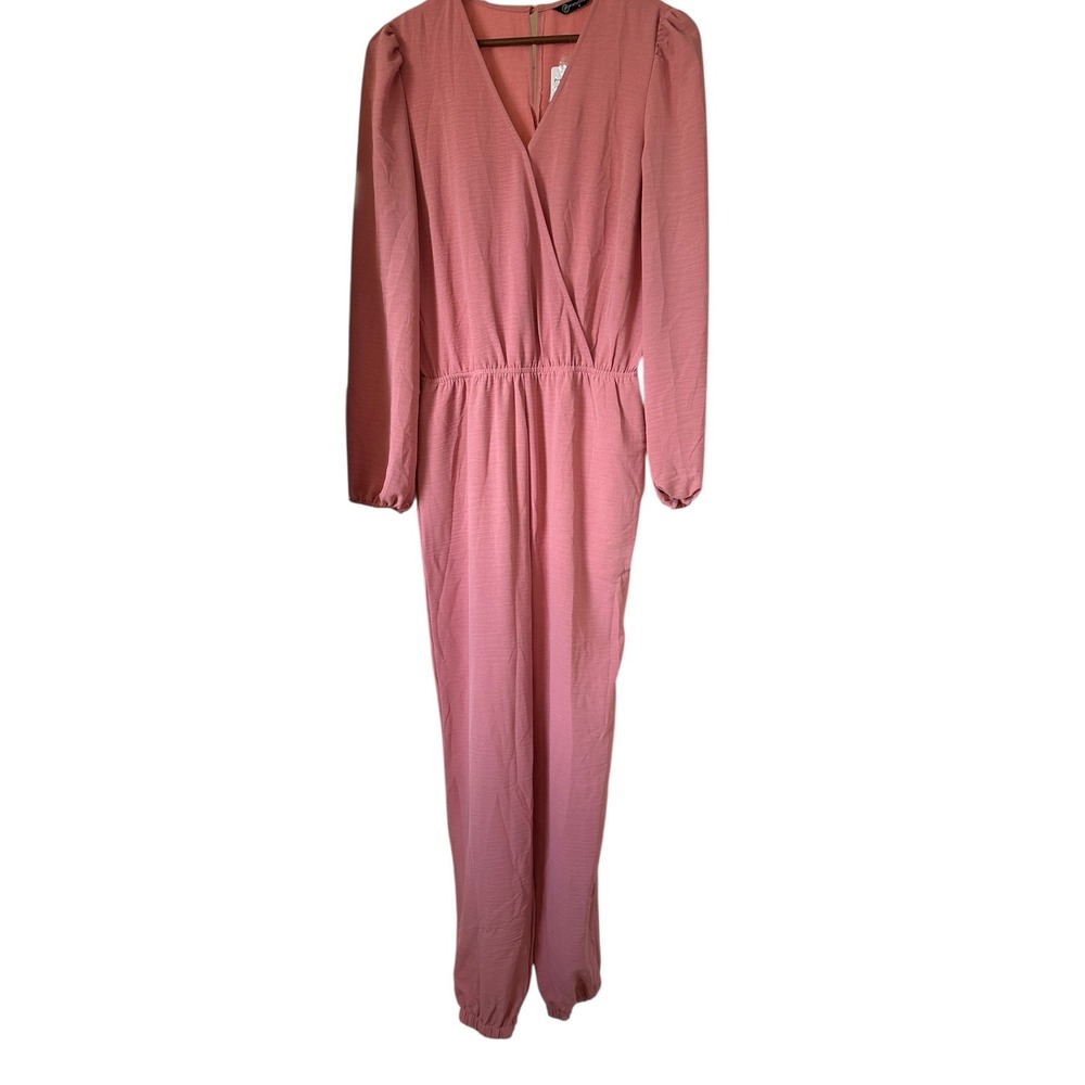 PRETTY GARDEN Pink Long Sleeve Wrap Waist Jumpsuit Romper Womens S